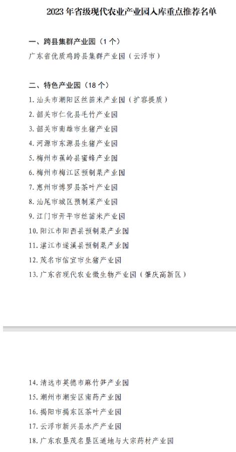 農(nóng)業(yè)政策 | 廣東省 關(guān)于2023年省級現(xiàn)代農(nóng)業(yè)產(chǎn)業(yè)園入庫重點推薦名單的公示